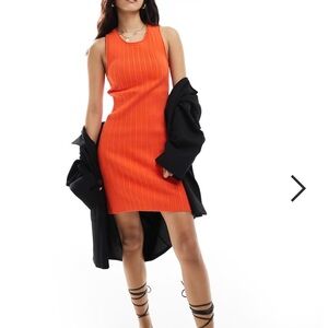 ASOS Burnt Orange Ribbed Mini Tank Dress Stretch Women’s Size Large